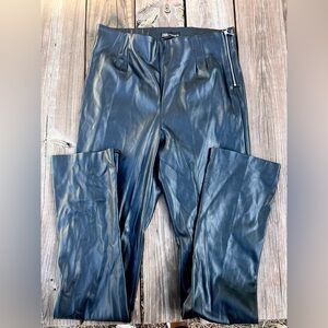 ZARA Women's Black Pants XL Goth/Emo Zippered Ankle Cuffs Stretchy Faux Leather